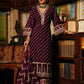 Wine Schiffili Side Slit Straight Kurti Set With Embroidered Rayon Pant and Organza Dupatta