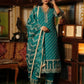 Turquoise Schiffili Side Slit Straight Kurti Set With Embroidered Rayon Pant and Organza Dupatta