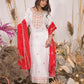 White Rayon Embroidered Kurti Pant Set With Mulmul Dupatta