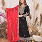 Black Rayon Embroidered Kurti Pant Set With Mulmul Dupatta