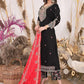 Black Rayon Embroidered Kurti Pant Set With Mulmul Dupatta