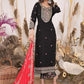 Black Rayon Embroidered Kurti Pant Set With Mulmul Dupatta