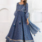 Blue Angrakha Patterned Silk Anarkali Kurti With Kota Doriya Dupatta