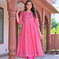 Bright Pink Three Piece Anarkali Kurti Set With Organza Dupatta