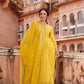 Yellow Digital Print Muslin Anarkali Suit Set With Organza Dupatta