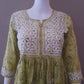 Olive Green Printed Cotton Mulmul Chikankari Short Kurti With Dori