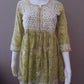 Olive Green Printed Cotton Mulmul Chikankari Short Kurti With Dori