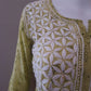 Olive Green Printed Cotton Mulmul Chikankari Short Kurti With Dori