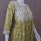 Olive Green Printed Cotton Mulmul Chikankari Short Kurti With Dori