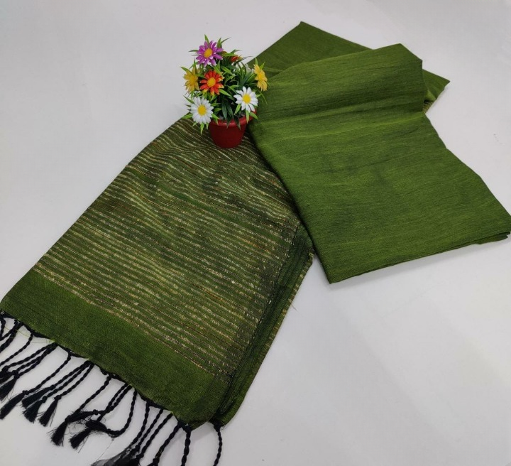 Olive Green Handloom Kesh Khadi Cotton Saree