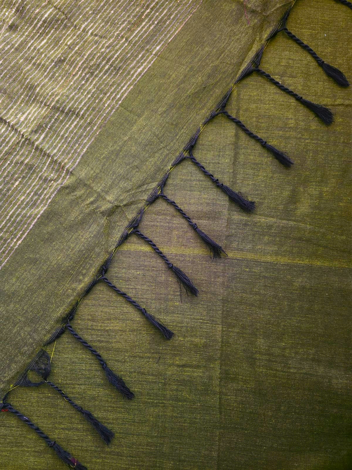 Olive Green Handloom Kesh Khadi Cotton Saree