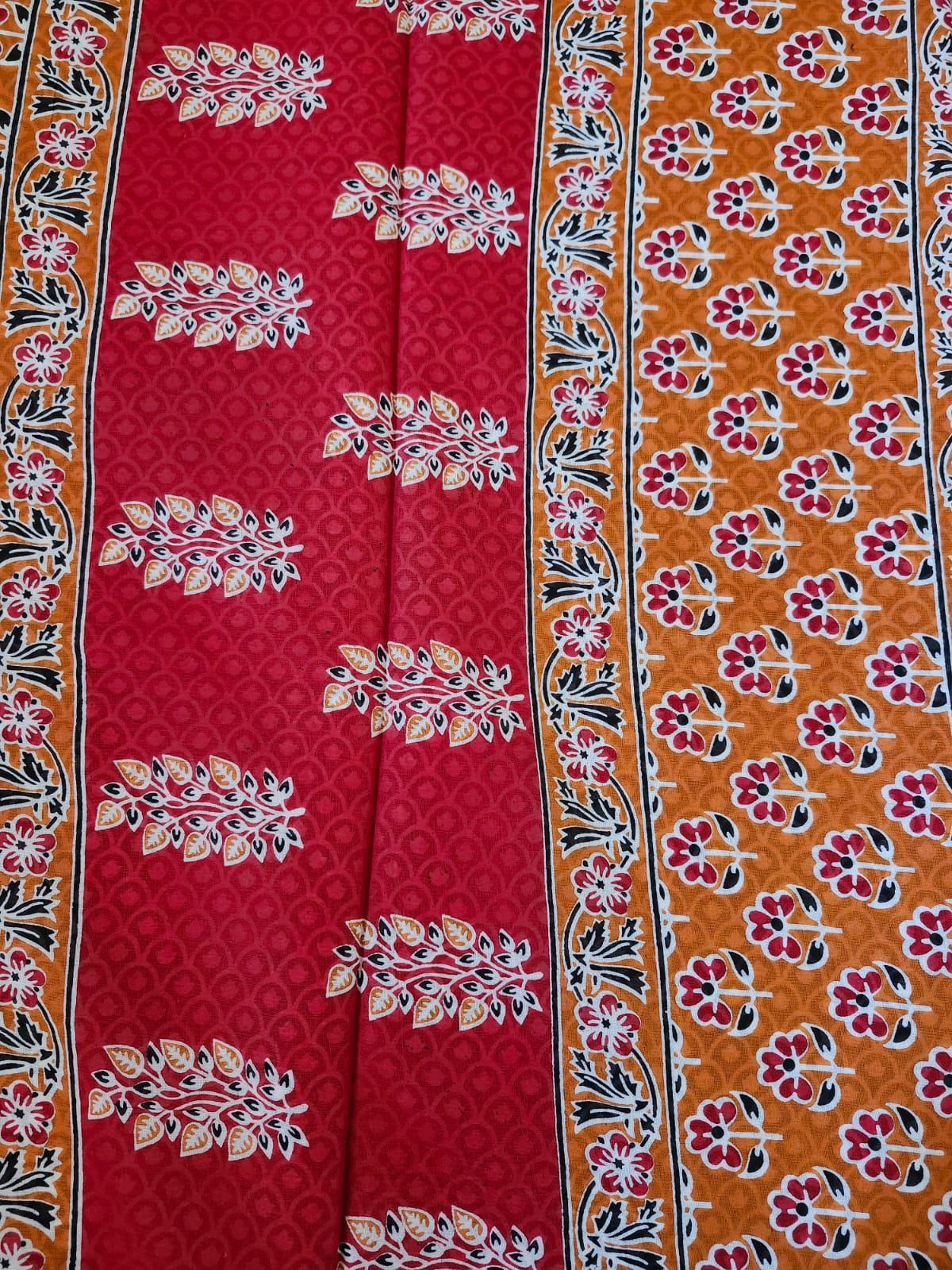 Orange & Red Handloom Cotton Mulmul Saree