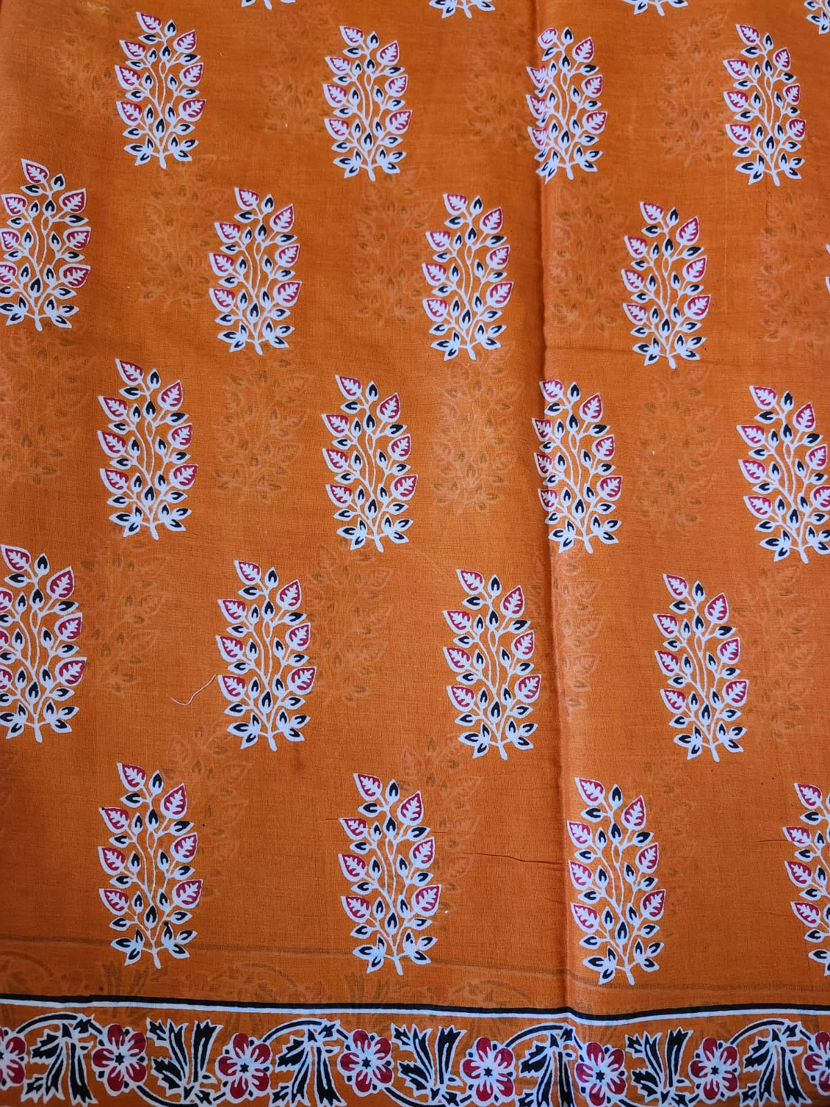 Orange & Red Handloom Cotton Mulmul Saree