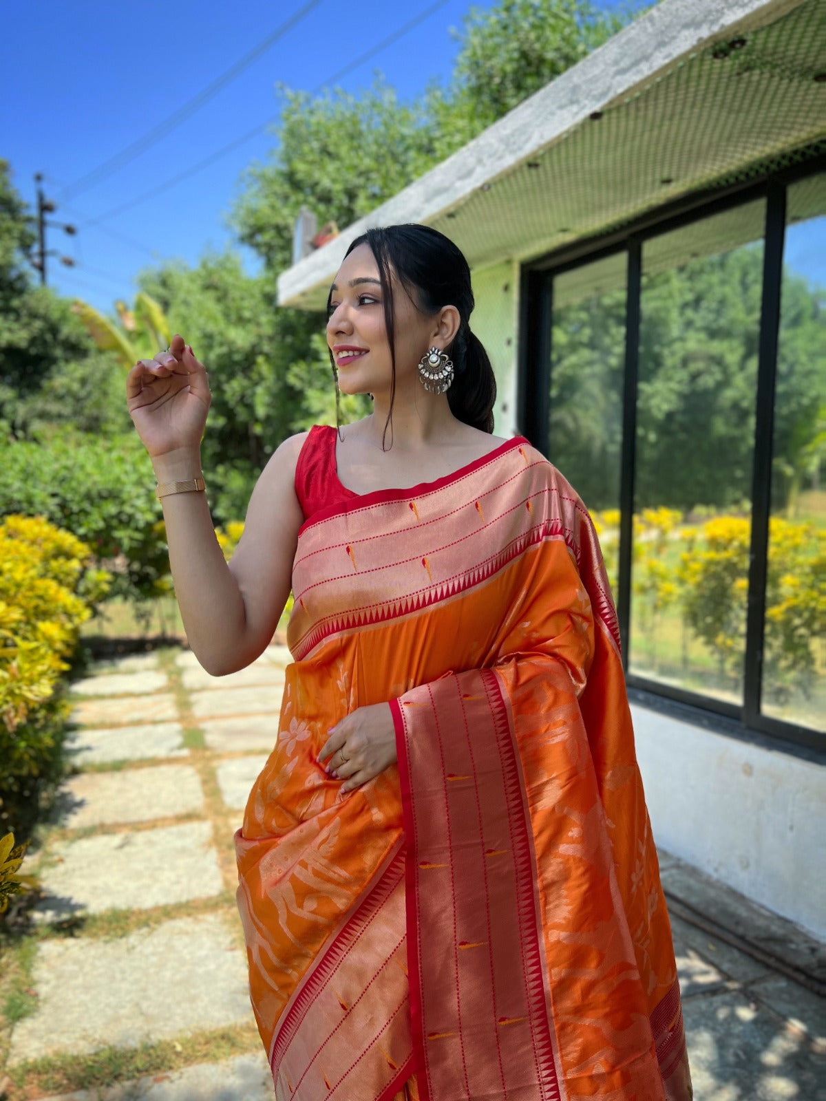 Bright Green Paithani Silk Saree With Allover Zari Woven Motifs