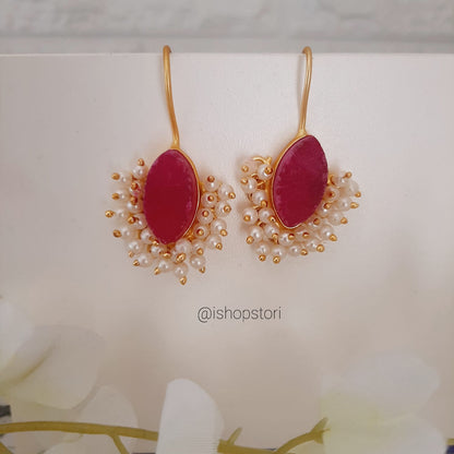 Pallavi Raw Stone & Pearls Earrings - Small