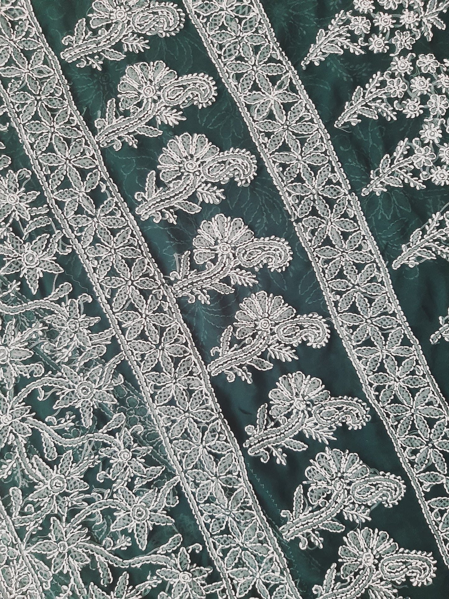 Pine Green Noor Full Jaal Hand Embroidered Lucknowi Chikankari Saree