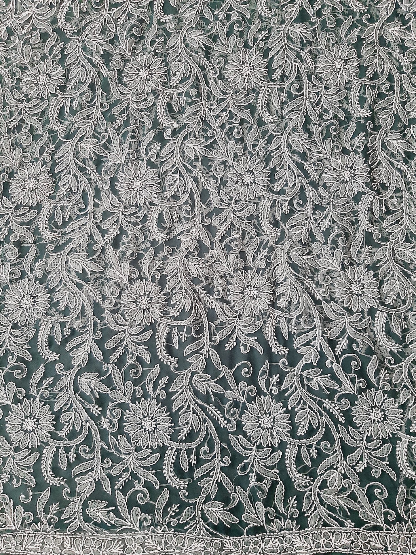 Pine Green Noor Full Jaal Hand Embroidered Lucknowi Chikankari Saree