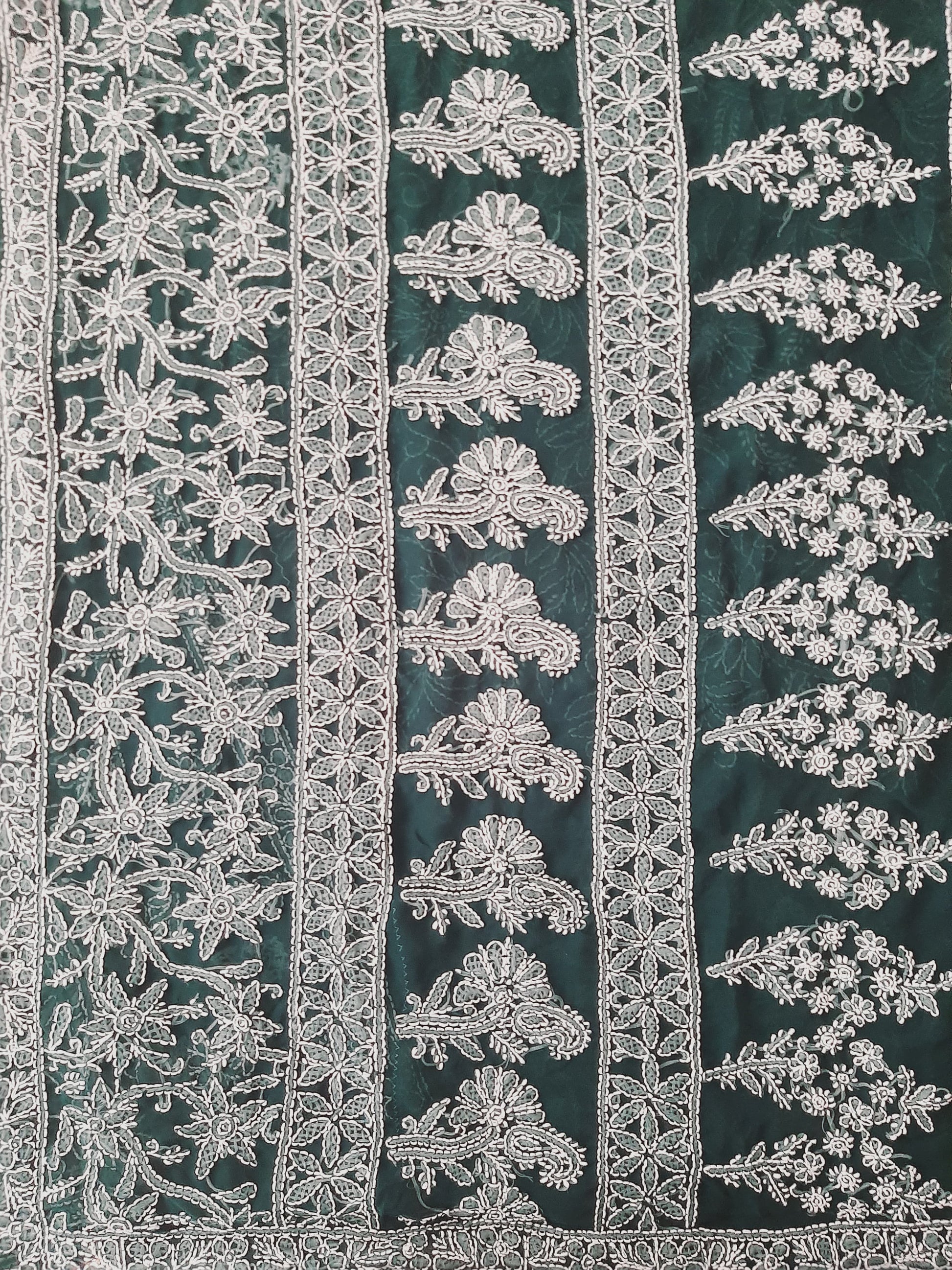 Pine Green Noor Full Jaal Hand Embroidered Lucknowi Chikankari Saree