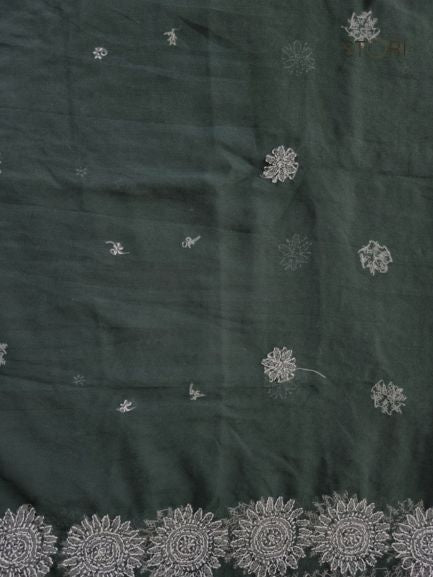 Pine Green Surya Hand Embroidered Lucknowi Chikankari Saree