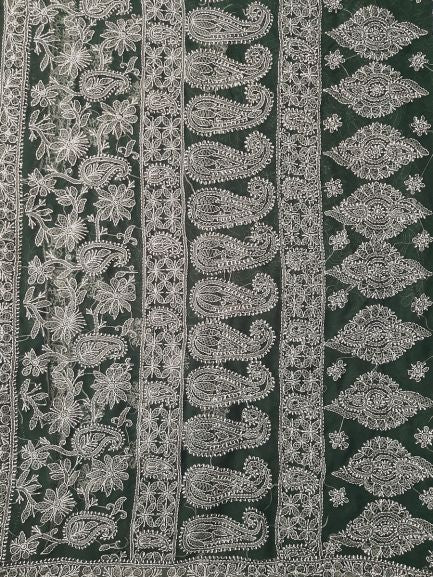 Pine Green Noor Full Jaal Hand Embroidered Lucknowi Chikankari Saree