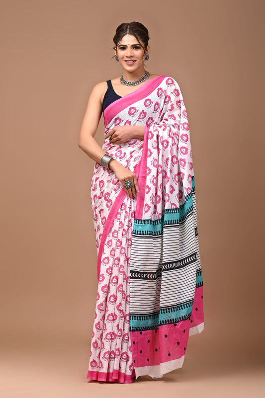 Lion Printed Handloom Cotton Mulmul Saree