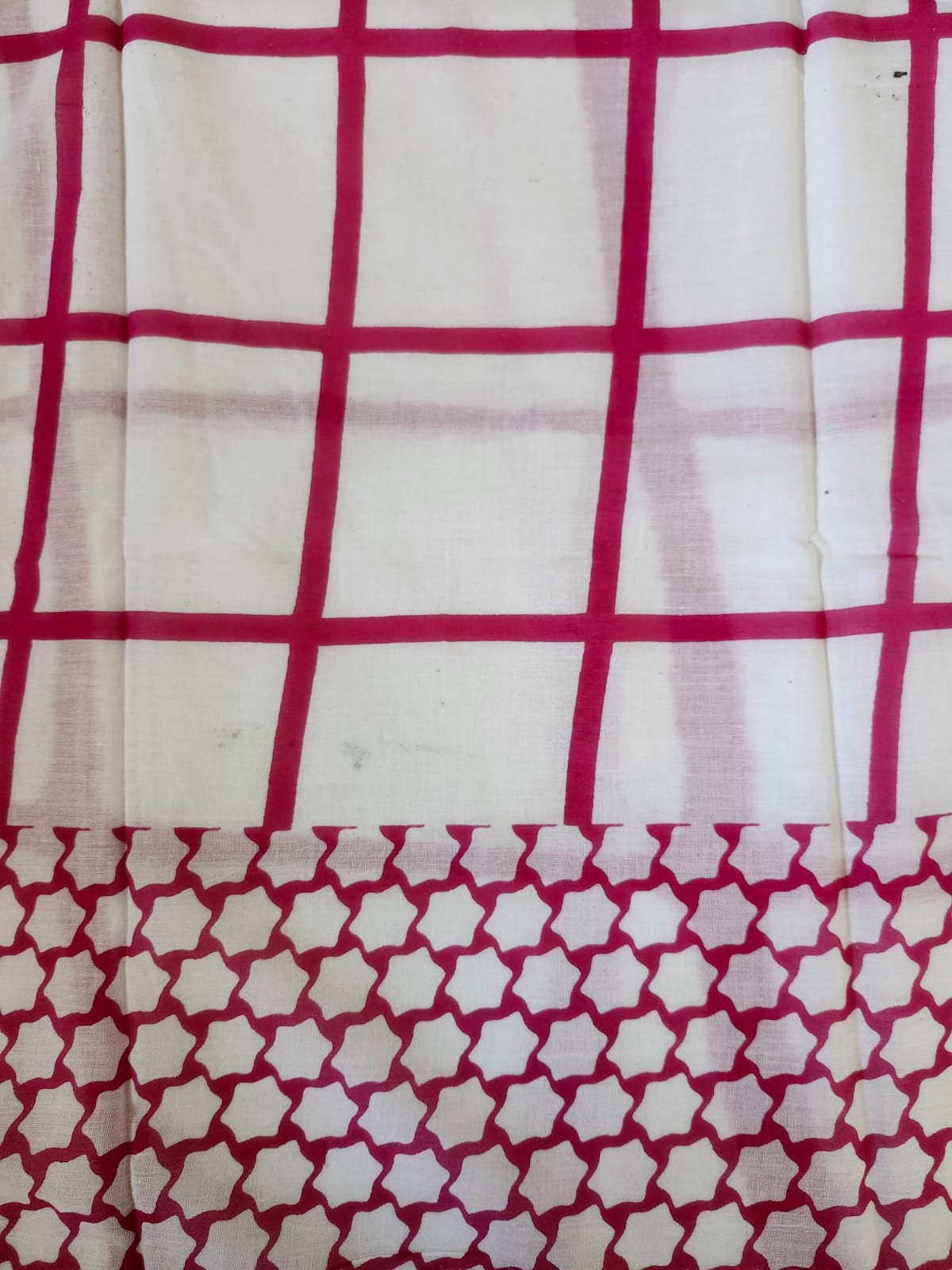 Pink Checks Cotton Mulmul Saree