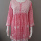 Pink Printed Cotton Mulmul Chikankari Short Kurti with Dori