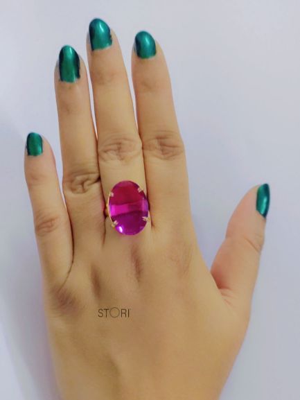 Pink Glossy Stone Finger Ring