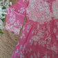 Petals Printed Pink Cotton Mulmul Chikankari Short Kurti With Dori