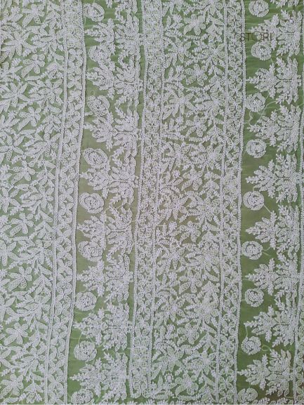 Pista Green Noor Full Jaal Hand Embroidered Lucknowi Chikankari Saree