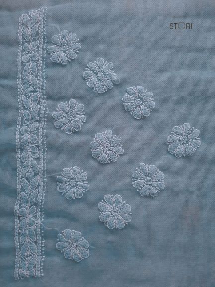 Powder Blue Noor Full Jaal Hand Embroidered Lucknowi Chikankari Saree