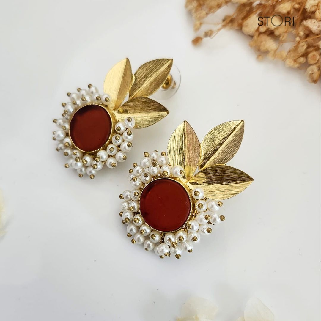 Pradhati Golden Petals & Raw Stone Earrings