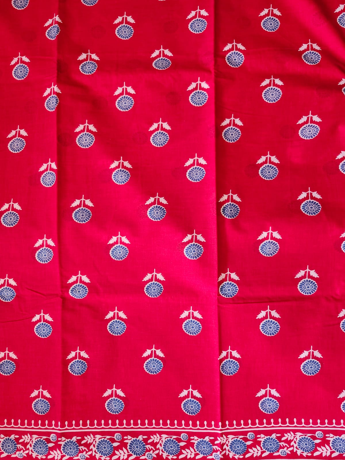 Floral Red Printed Handloom Cotton Mulmul Saree