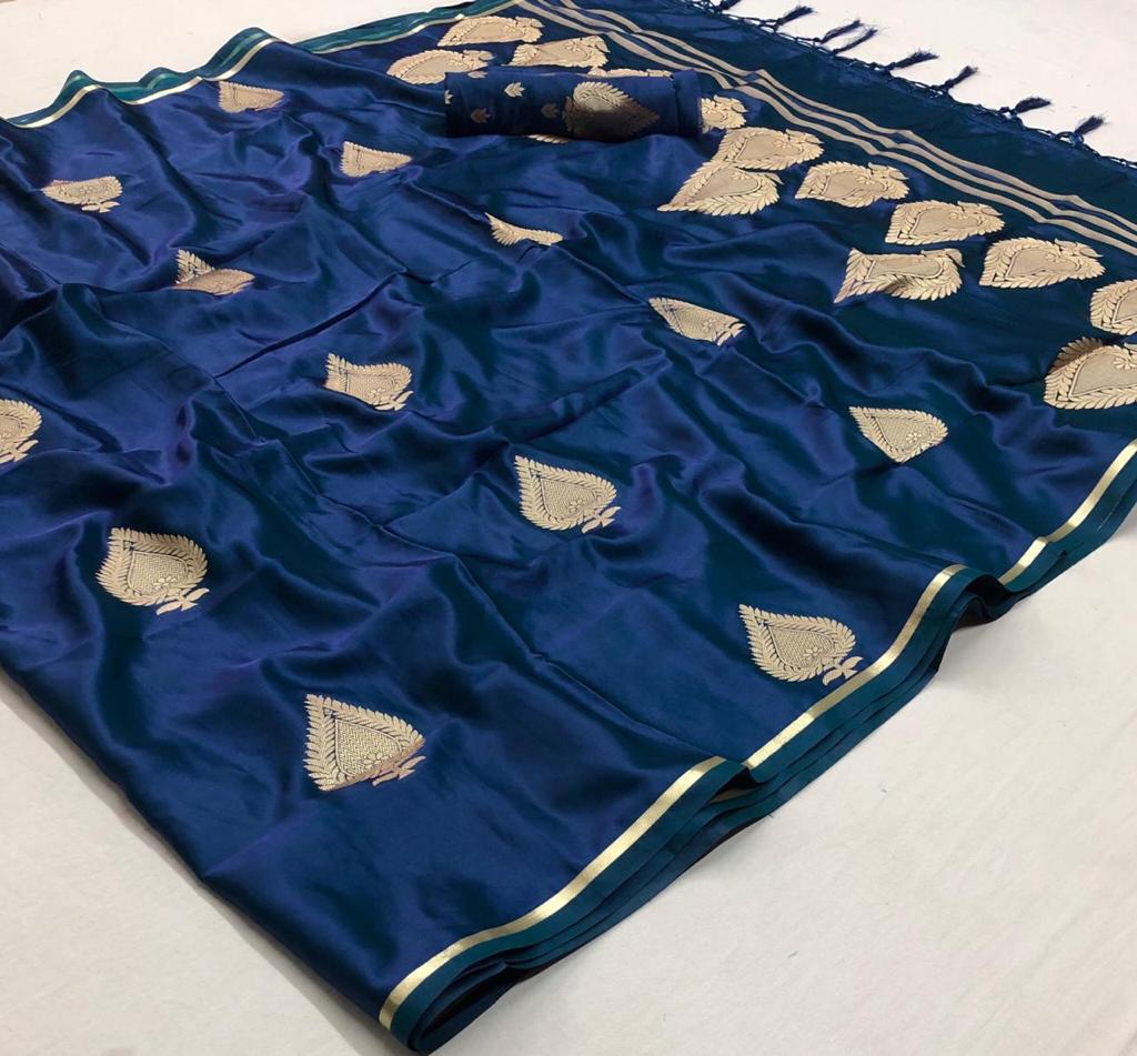 Misty Teal Zari Spades Satin Silk Saree