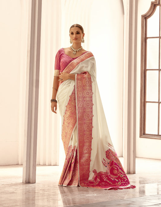 Pearl White Soft Silk Saree