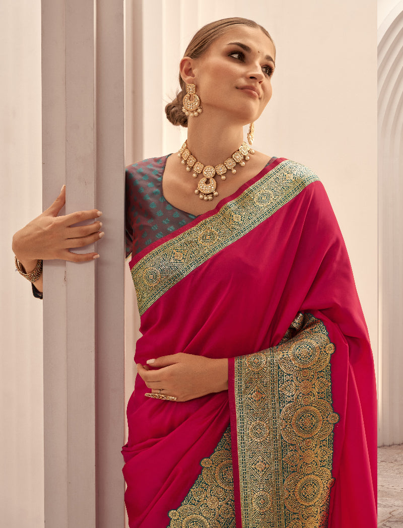 Strawberry Red Soft Silk Saree