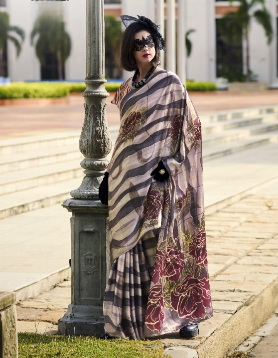 Caramel Chocolate Brown Satin Crepe Silk Saree