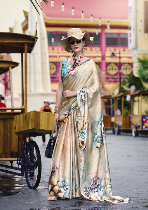 Fawn Brown Satin Crepe Silk Saree