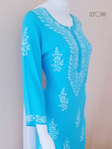 Sky Blue Soft Rayon Handcrafted Chikankari Kurti