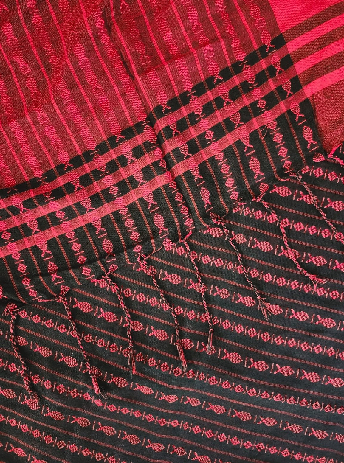 Red & Black Handloom Soft Cotton Saree