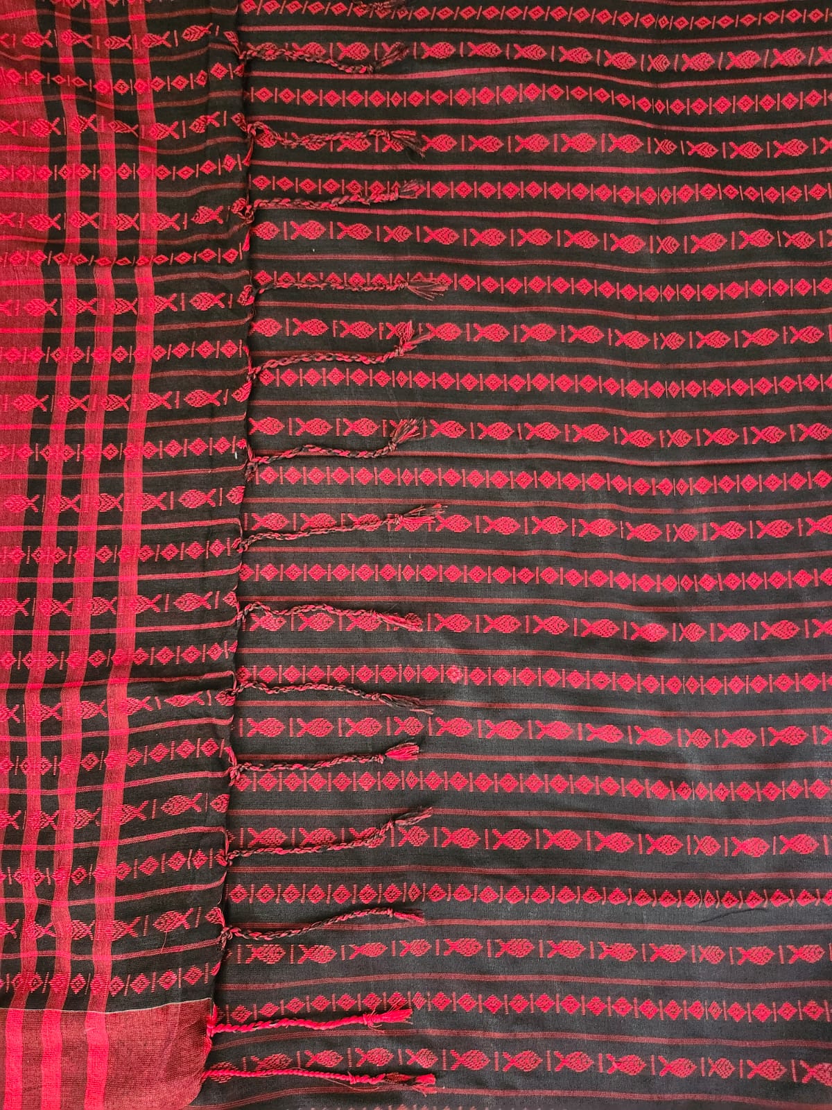 Red & Black Handloom Soft Cotton Saree