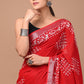 Carmine Red Linen Saree With Handblock Printed Worli Art Motifs