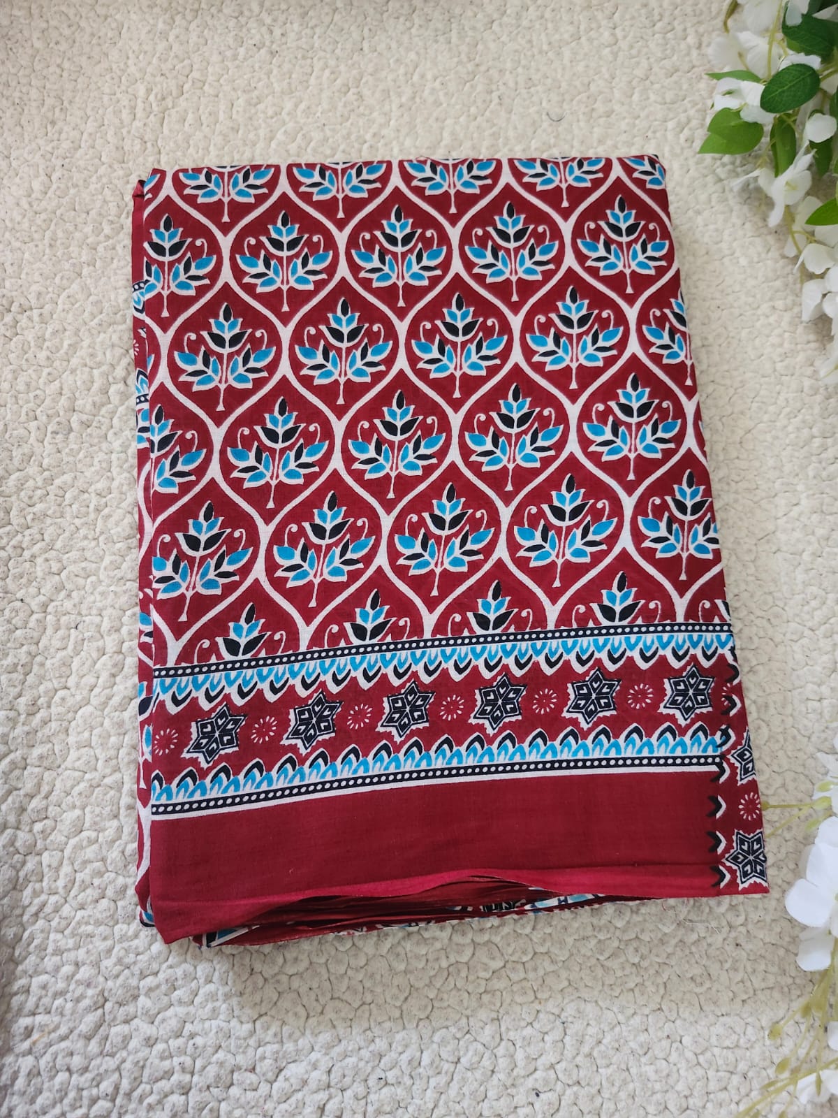  Red Handloom Cotton Mulmul Saree Online-STORI