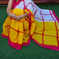 Yellow & Red Big Checks Cotton Mulmul Saree