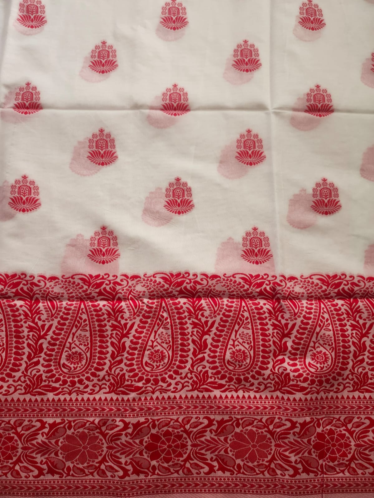 Red & White Cotton Silk Saree