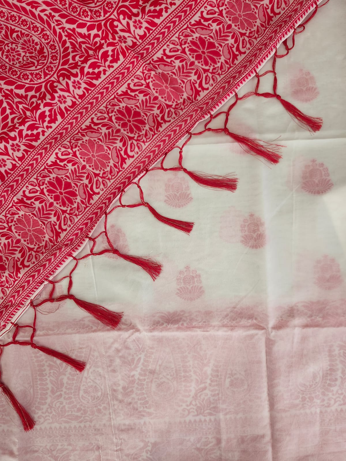 Red & White Cotton Silk Saree