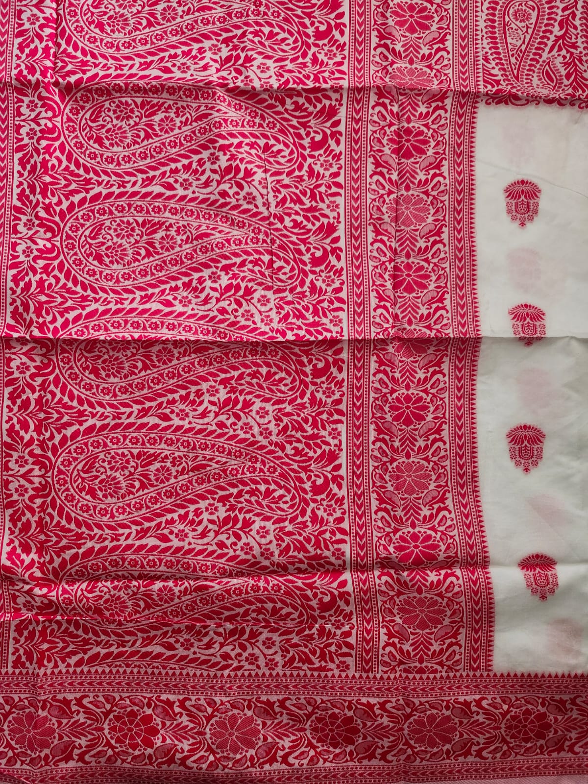 Red & White Cotton Silk Saree