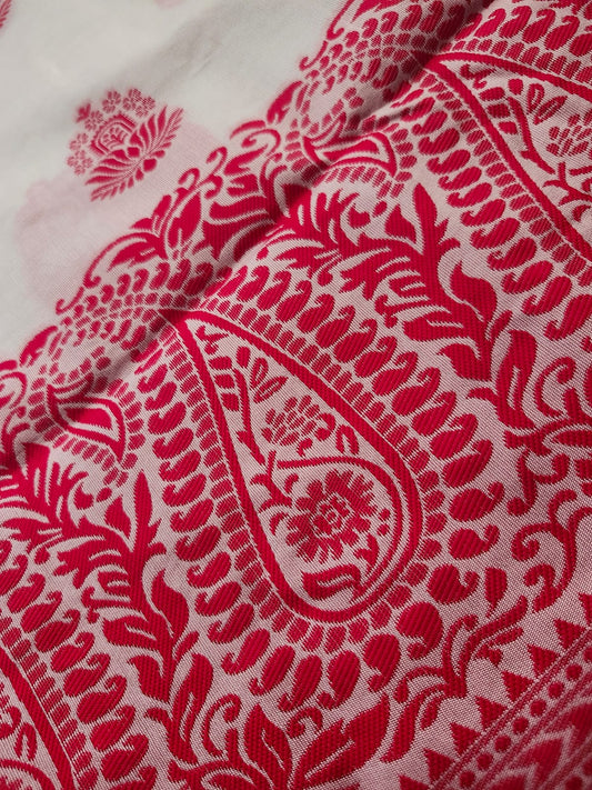 Red & White Cotton Silk Saree