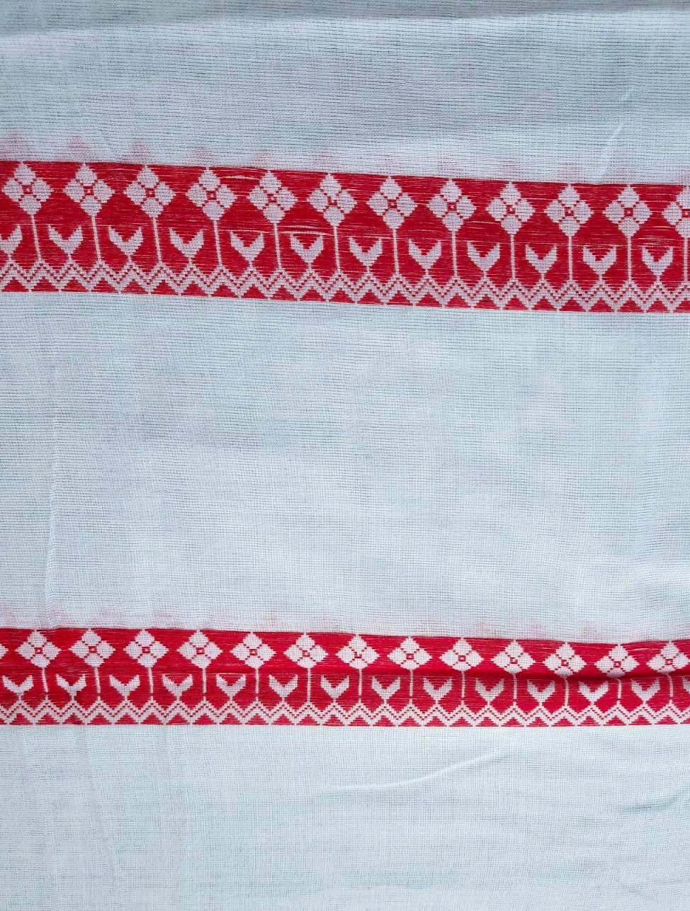 Red & White Handloom Cotton Saree