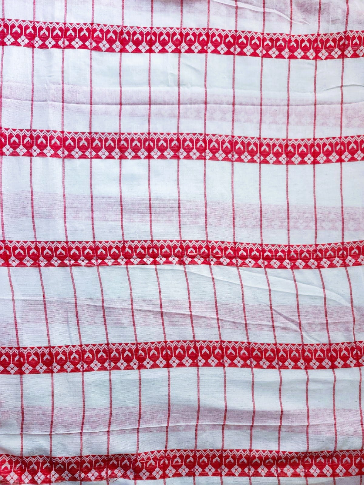 Red & White Handloom Cotton Saree